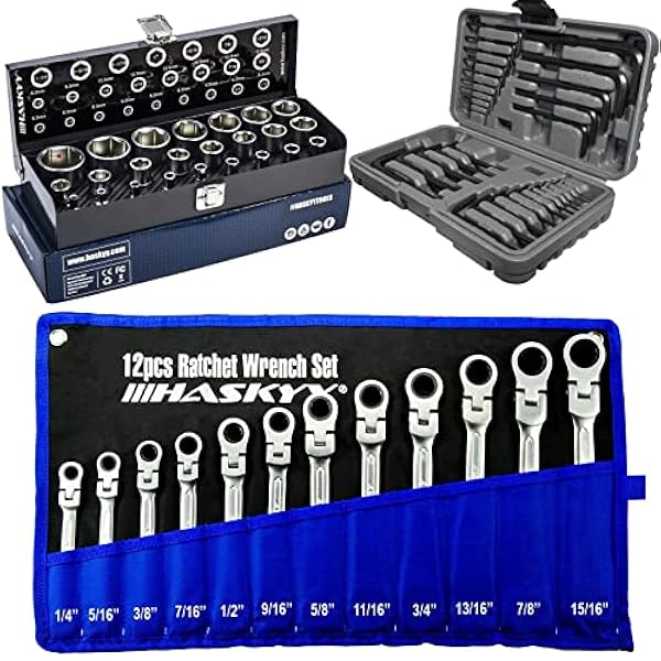 66-delige SAE-inch scharnierende steekring ratelsleutel US Harley Tool I 5/32" - 1" I binnenzeskantsleutel set metrisch en inch gereedschap inch dopsleutel dopsleutels dopsleutels moerdoos